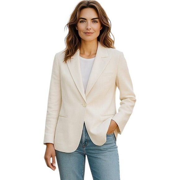 SMYTHE Single Button Linen Blend 90's Blazer in Soft White size Large - Picture 1 of 9